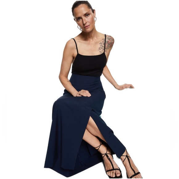 MANGO A-line Slit Hem Maxi Skirt Dark Navy Size Large NWT - Picture 5 of 8
